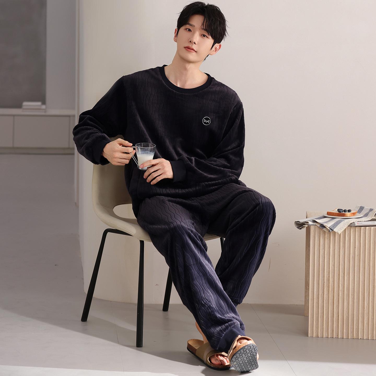 Мужская пижама Мужская зимняя фланелевая утолщенная флисовая осенне-зимняя коралловая флисовая домашняя одежда 3XL