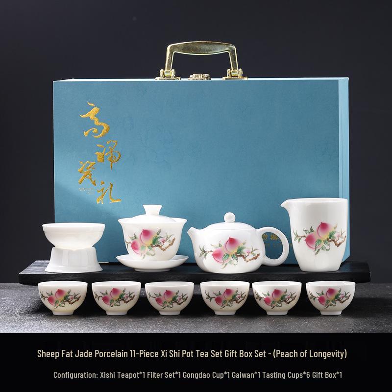 Luxury Jade White Porcelain Kung Fu Tea Set for Home or Office