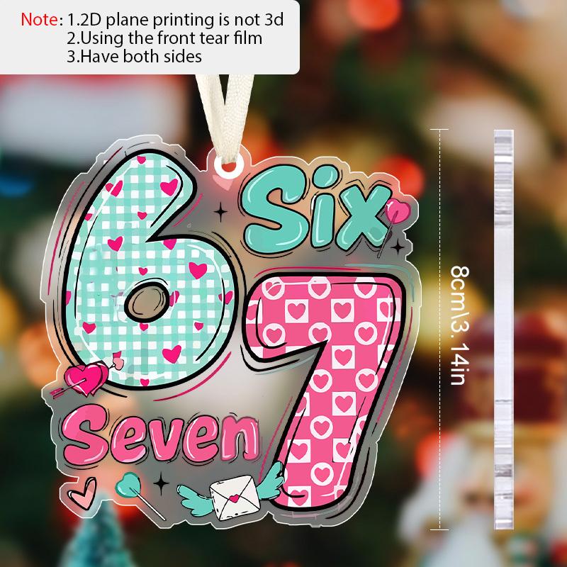 

1pc/2pcs Valentine s Day,Pink-green Style Six Seven Sign, Acrylic Pendant with Rope, Party Holiday Decor, Home Decor, Window Pendant Decor, Decor Sign 1pc