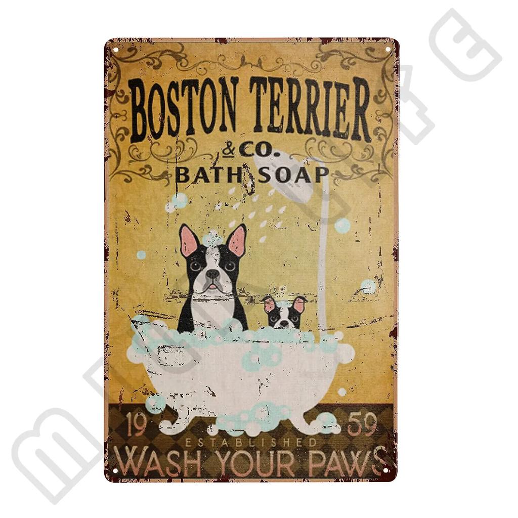 Metal Boston Terrier Co Bath Soap Tin Sign for Bathroom Toilet Home Room Pet Shop Decoration 12 X 8 Inches