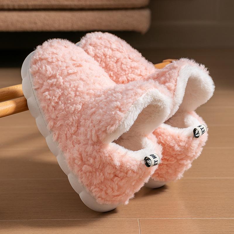 High-heeled Cotton Shoes Women's Warm Plush Thick-soled Stepping on Shit Indoor Home Non-slip Cotton Slippers