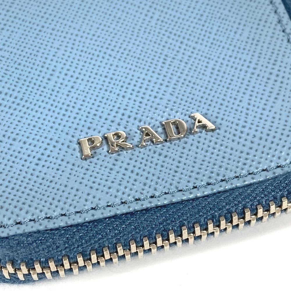 Prada With Strap Zip Around Logo 6 Keys Key Case Leather Blue