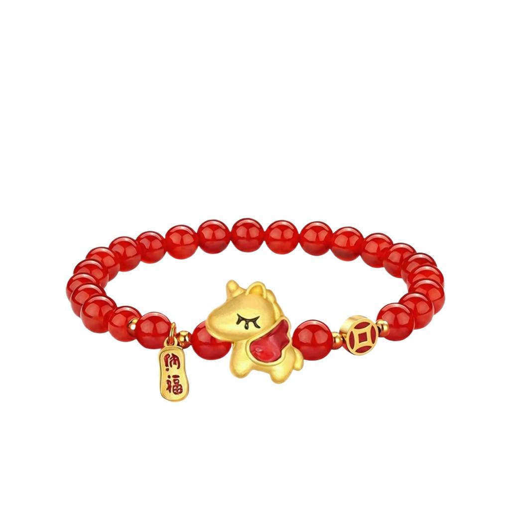2026 Chinese New Year Horse Bracelet, Red String Gold Pendant Beaded Bracelet, Chinese Animal Auspicious Jewelry, Horse Year Gift