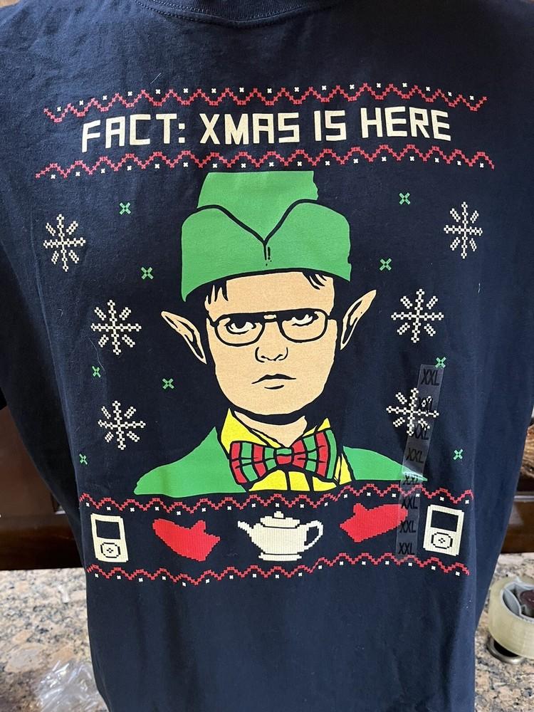 THE OFFICE Dwight Schrute As ELF T-Shirt Blue 2XL Ugly Christmas Fact New Unisex T-Shirt XXL