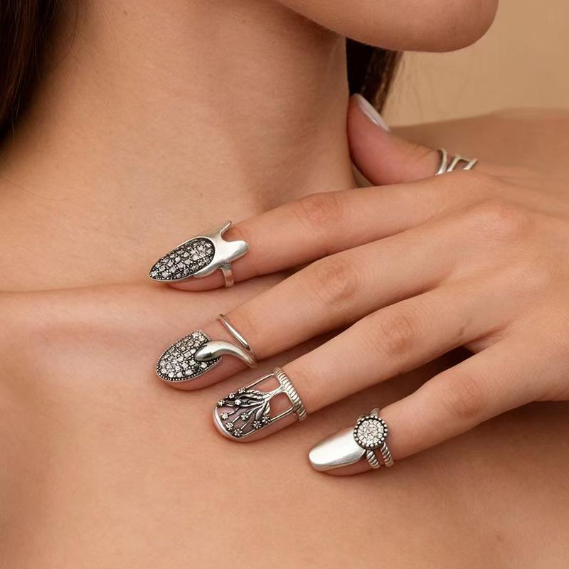 Retro Nail Ring, Nail Ring Set-Adjustable Opening Size For Daily Wear, Party, Valentine'S Day Gift, Year-Round Elegant