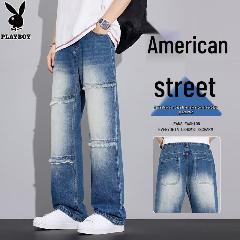 PLAYBOY Men s American Retro Frayed Wide-Leg Jeans 32