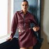 Women's Autumn Fashion Crocodile Embossed PU Leather Jacket Set with Bodycon Skirt