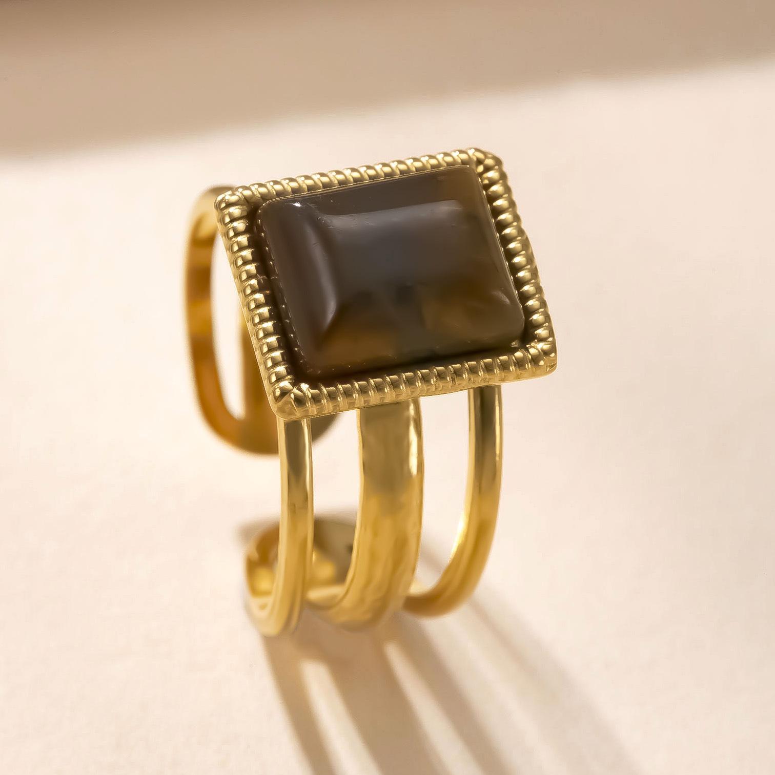 

Square Stones Open Ring Geometric Stainless Steel Gold Color Women Trendy Finger Rings Luxury Zircon Gift Wholesale Open