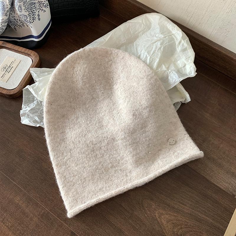 Japanese gray knitted wool hat women's atmosphere confinement hat warm versatile pile hat cold hat