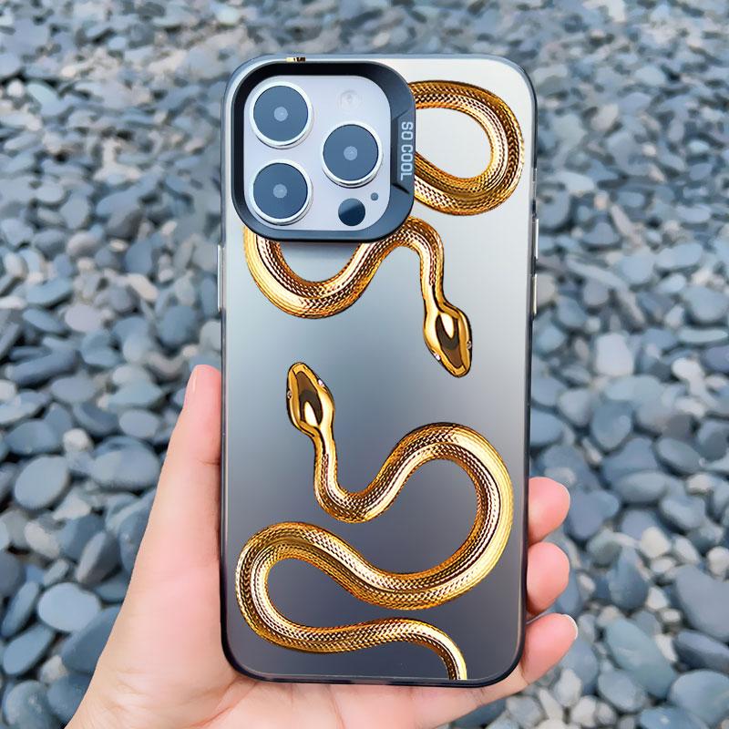 

Роскошный Черно-Золотой Змеиный Чехол для Телефона для IPhone 16 15 14 Plus 13 12 Pro Max 13 Mini 11 Уникальные Драконьи Ударопрочные Лазерные Чехлы iphone 13Mini