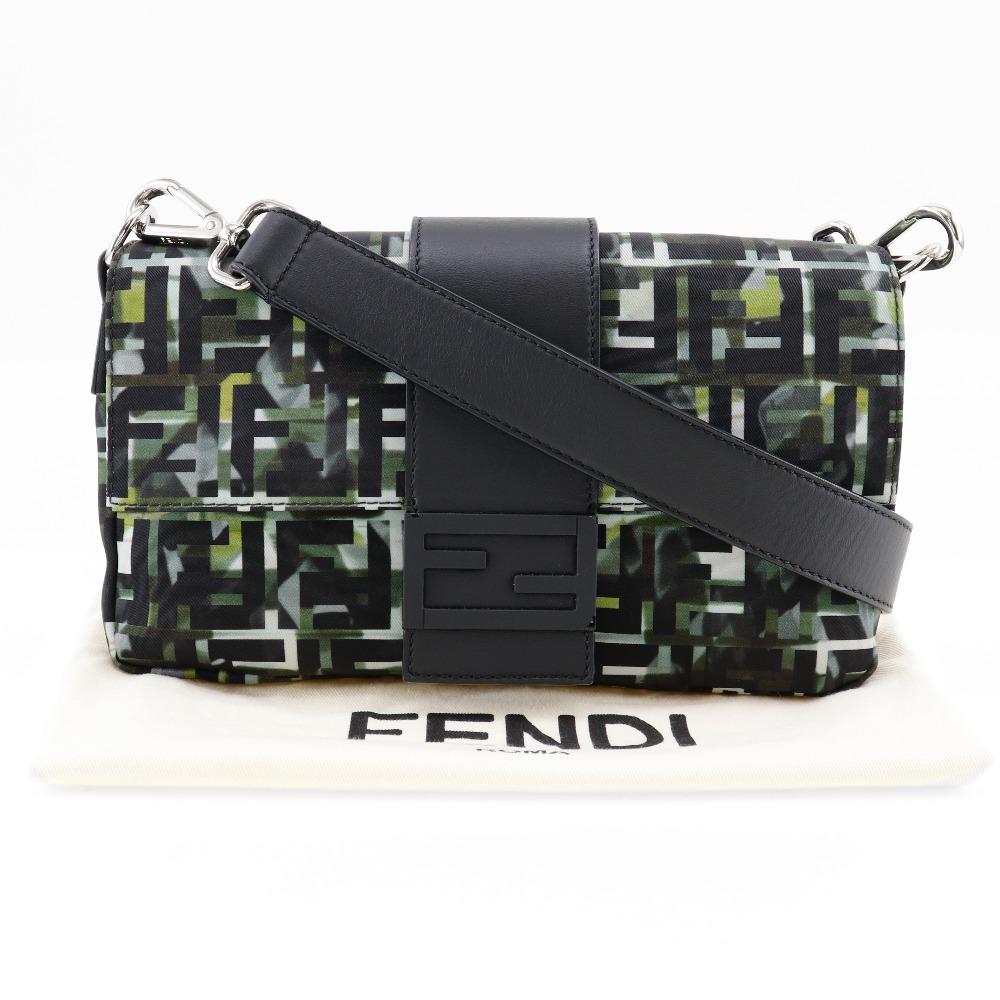 Fendi Mamma Bucket Shoulder Bag 7VA472 3WAY Body Clutch Zucca Camouflage Pattern Black Nylon Unisex Used