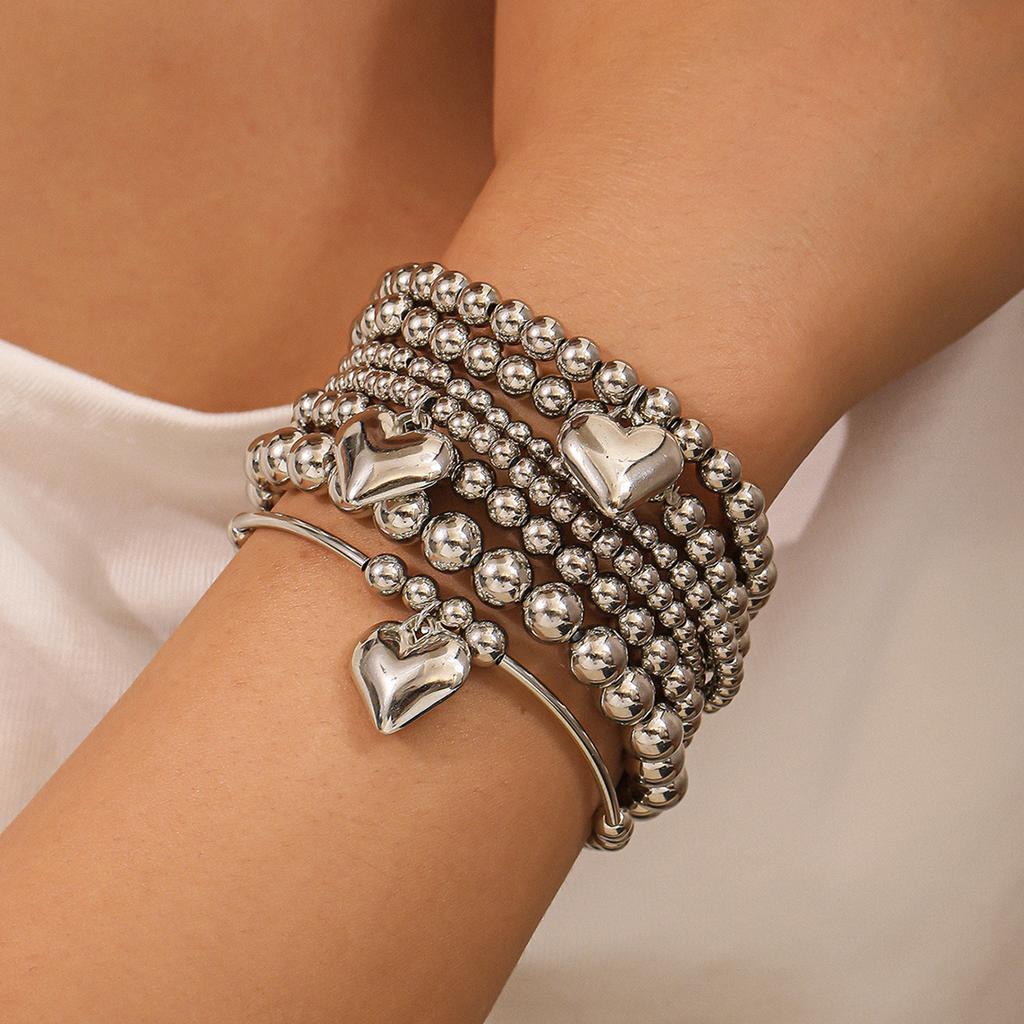 European and American simple and versatile handmade beaded bead bracelet set, gold bead light luxury bracelet 1 piece