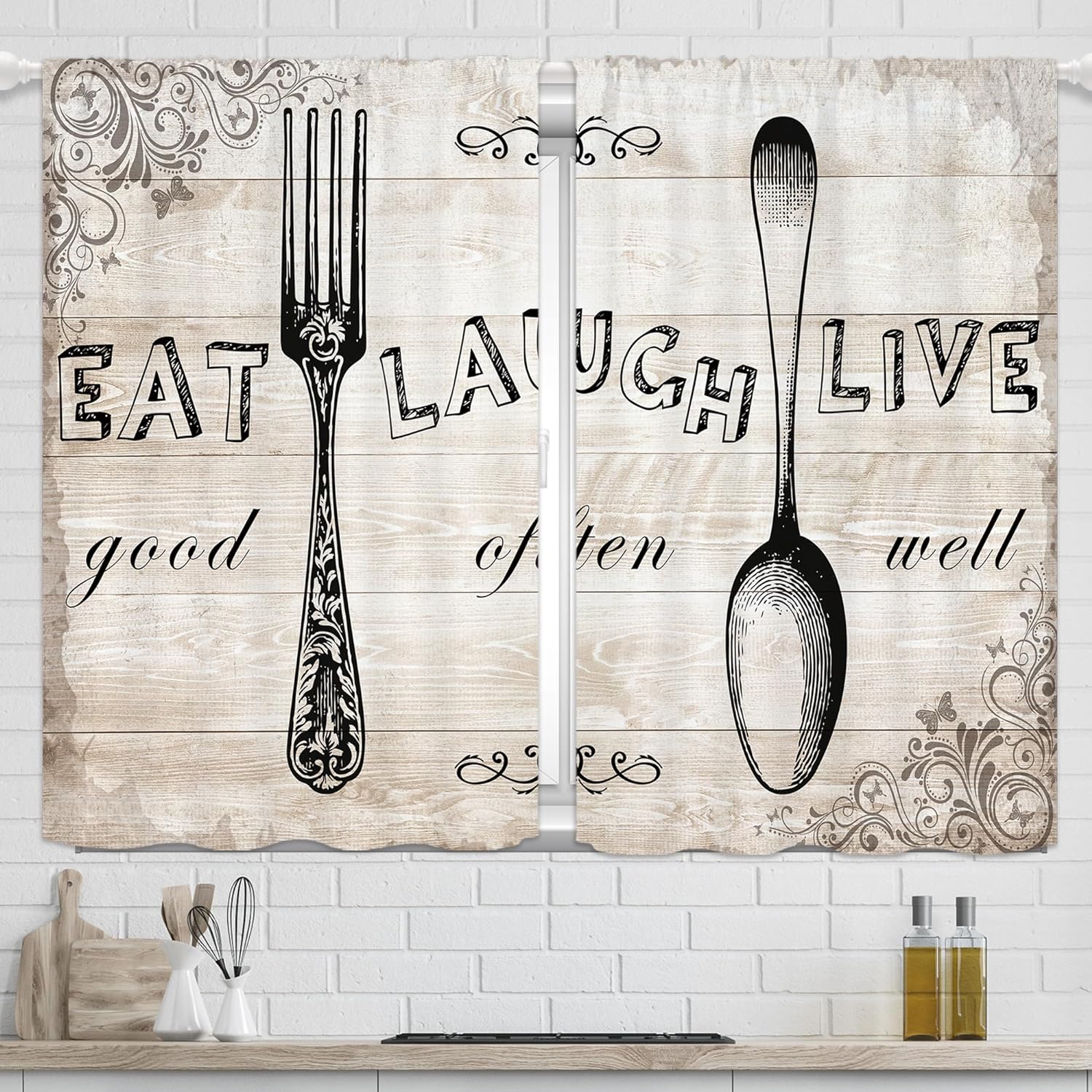 

Ретро Креативный Принт Шторы, Карманы Для Каркаса, Кухня, Столовая, Гостиная, Украшения, 2 шт. W50xH130(CM)x2PCS&Grommet Top