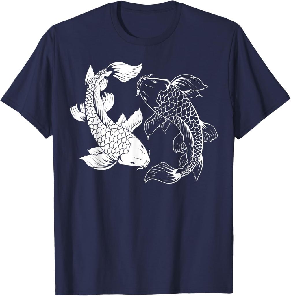 Yinyang Japanese Koi Tshirt Interesting Pattern Print Fashion Casual Short Sleeve Round Neck Breathable Neutral Gift Clothing