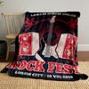 A central guitar with speakers, flame motifs, and bold red-black tones. for all seasons blanket lunch break throw gift