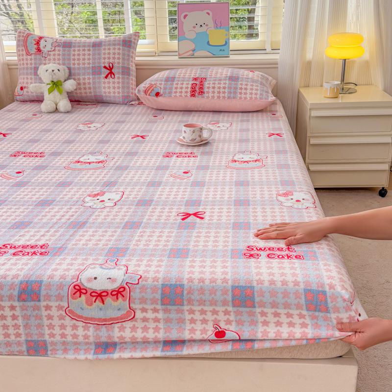 Winter Neuprodukt Milchsamt Spannbettlaken Einzelstück Bedrucktes Design Plus Samt Spannbettlaken Zuhause Schlafzimmer Rundum-Spannlaken Verrutschsicher
