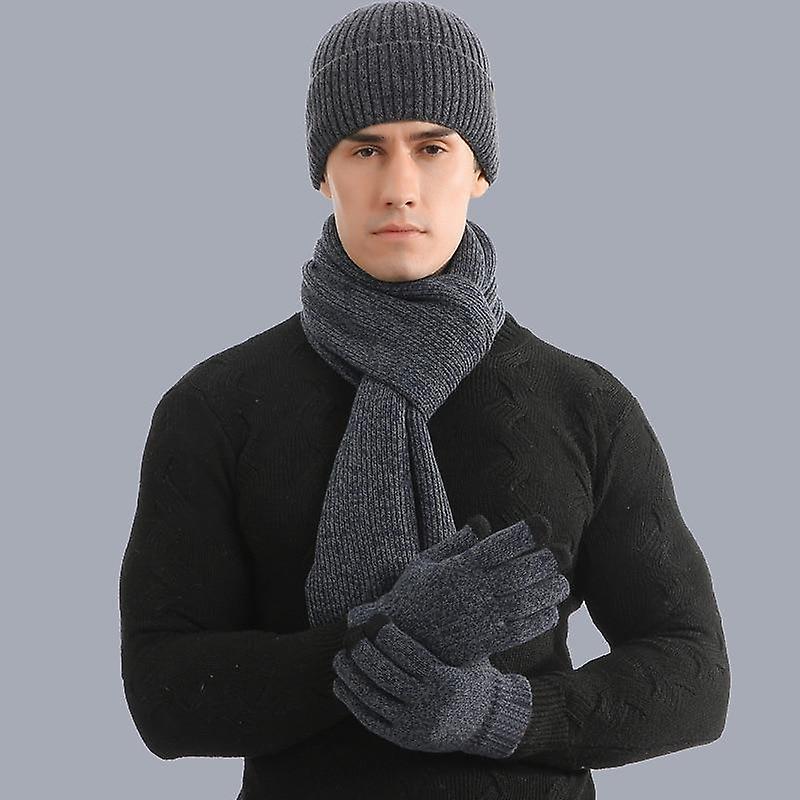 Winter Warm Men's Beanie Hat Scarf Gloves Set