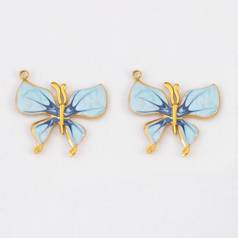 2pcs Stainless Steel Enamel Butterfly Pendants Crystal Bead Imitation Pearl Shell Heart Charm DIY Trendy Necklace Jewelry Making