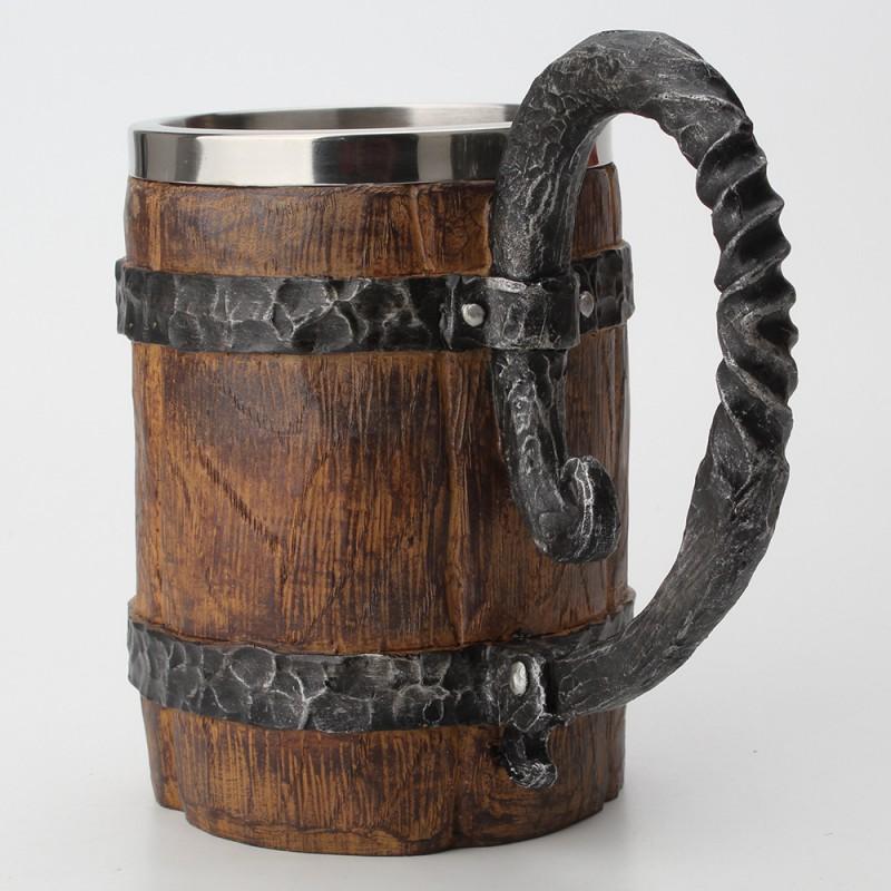 Large Capacity Imitation Wooden Beer Mug 304 Stainless Steel Insulated Cup With Handle Home Party