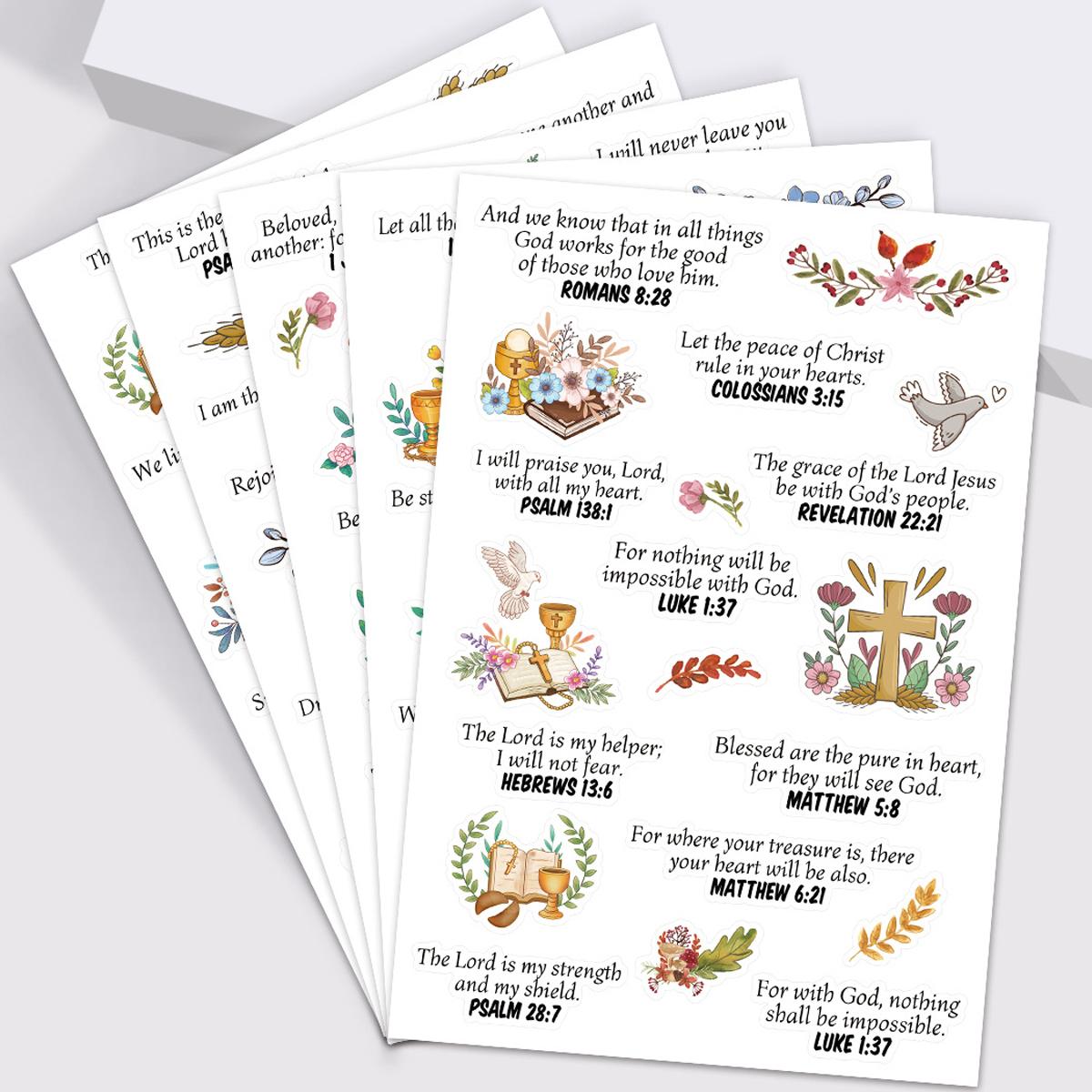 

5 листов наклеек-дудлов для Библии (97 штук) - Наклейки на багаж для бутылки с водой, Религиозные пасхальные поделки и Христианские подарочные художественные наклейки 22x15cm