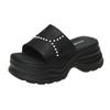 Fashion 7.5CM Fashion Platform High Slippers Women Open Toe Wedges Sandals Summer Soft Slipper Indoor Outdoor Leisure Beach Shoes Black