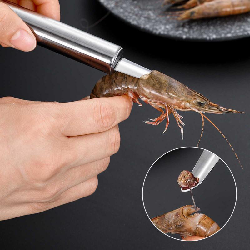 Stainless Steel Shrimp Back Opening Deveiner Tool Sharp Tip Easy Grip Handle for Home Kitchen Seafood Peeling Use