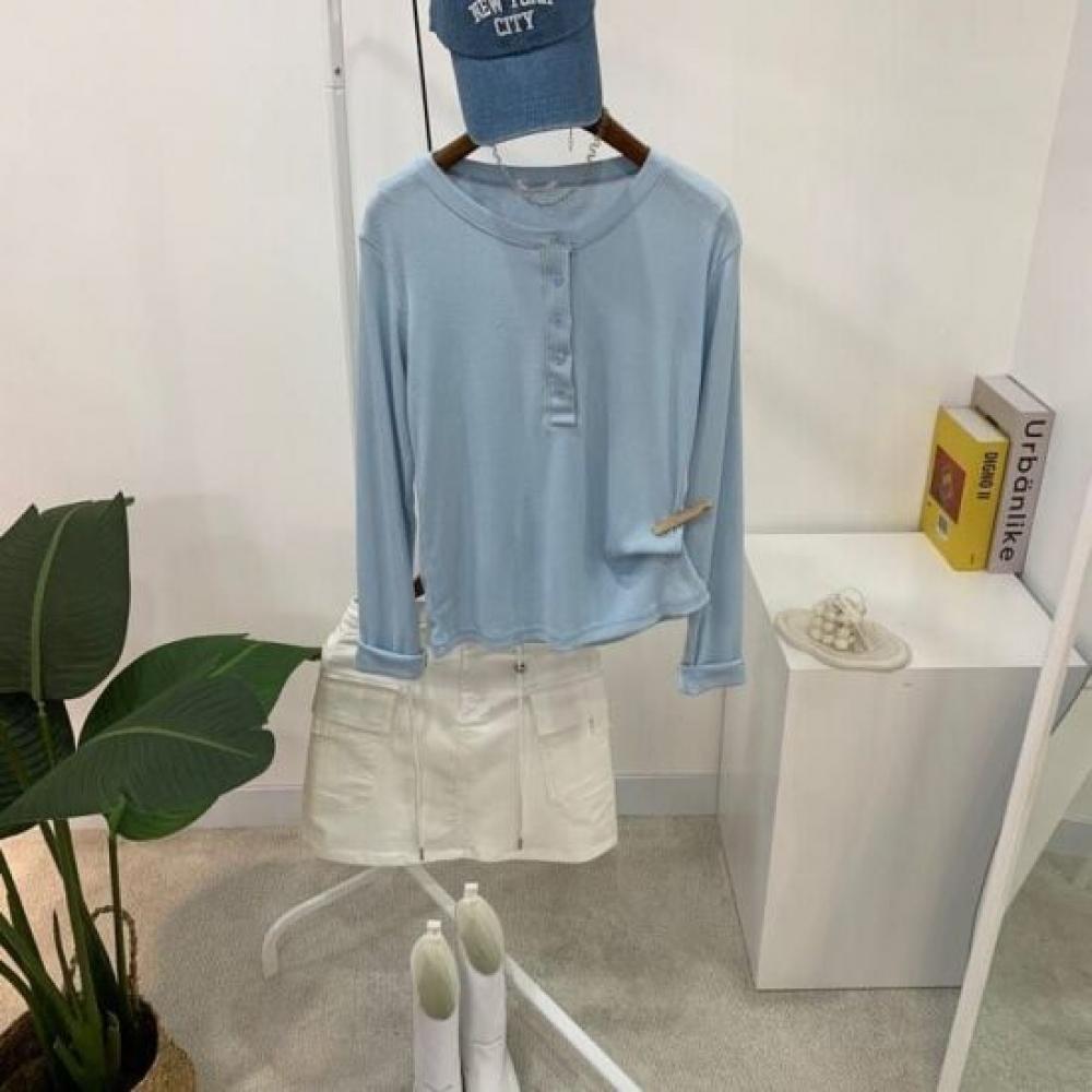 C S In The Room Women CuCkoo BuTTon Round neCk Long Sleeve T ShirT 4Color