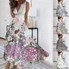 Vestido largo para mujer, vestido maxi, vestido informal, vestido con vuelo, vestido de una línea, vestido floral, moda urbana, al aire libre, diario, estampado de fecha, sin mangas, cuello en V