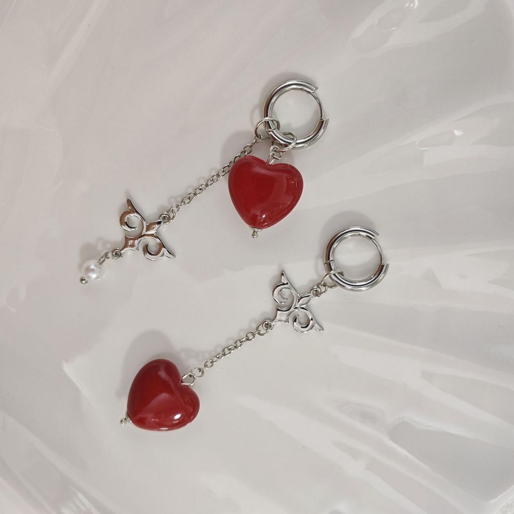 Retro Trendy Nomadic Ethnic Geometric Stereo Heart-Shaped Earrings for Women Asymmetrical Imitation Pearl Earrings Punk Jewelry