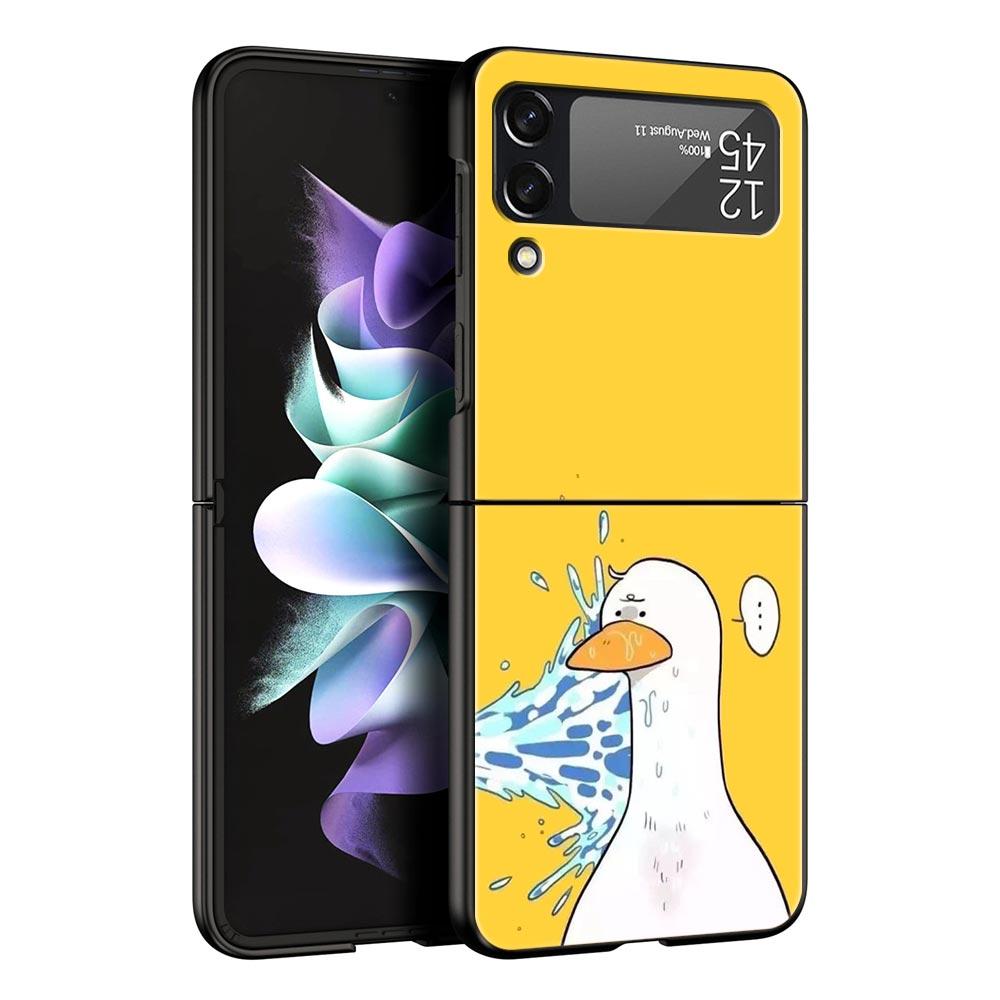 Phone Case For Samsung Galaxy Z Flip 3 4 5 Hard Black Folding PC For Samsung Z Flip3 Cover Protect Shell Cartoon Duck Goose Game