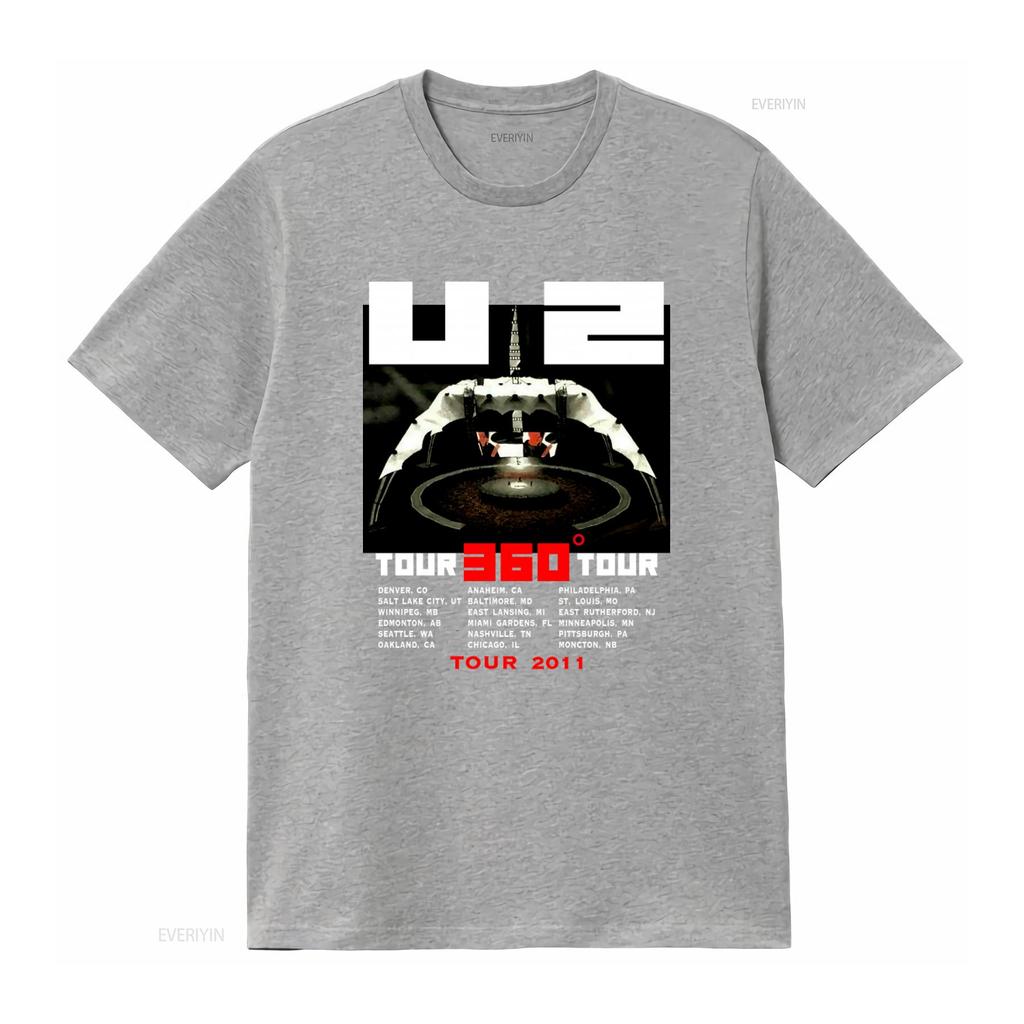 U2 360 Tour 2011 Cities Dates T Shirt Fashion vintage Washed designer clothes Top For Everyday Wear Unisex fashion Slightly