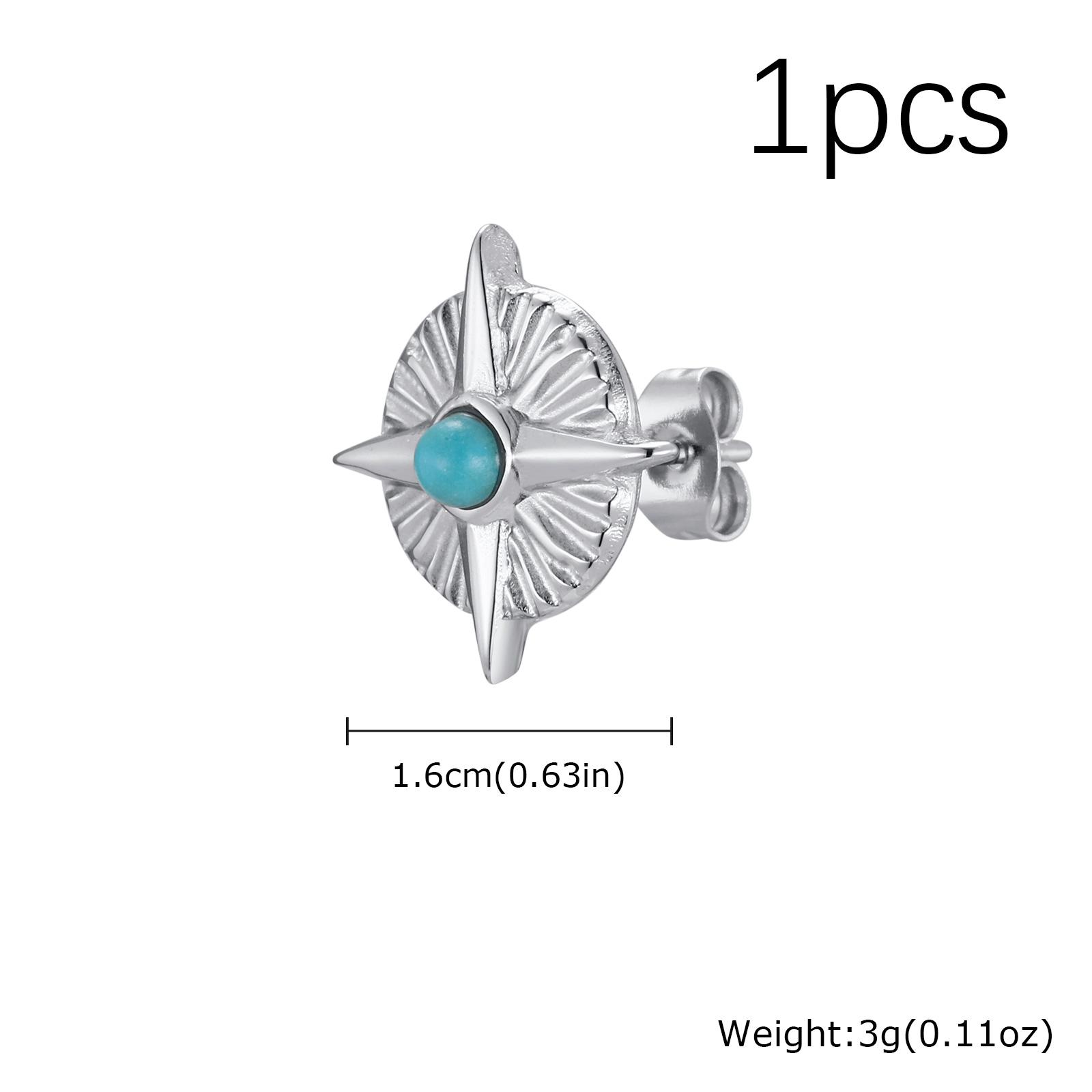 

Fashion Blue Natural Stone Turquoise Stud Earrings for Men, Stainless Steel Round Star Earrings, Trendy Punk Jewelry Gifts