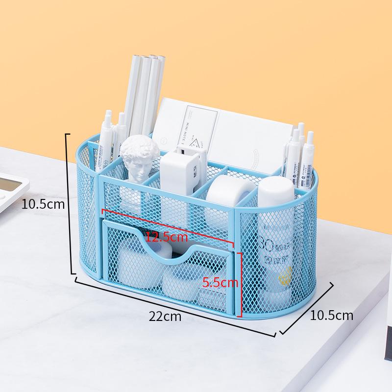 Porte-stylo métallique multifonctionnel de bureau avec tiroir – Organiseur de papeterie créatif et mignon pour bureau et étudiant