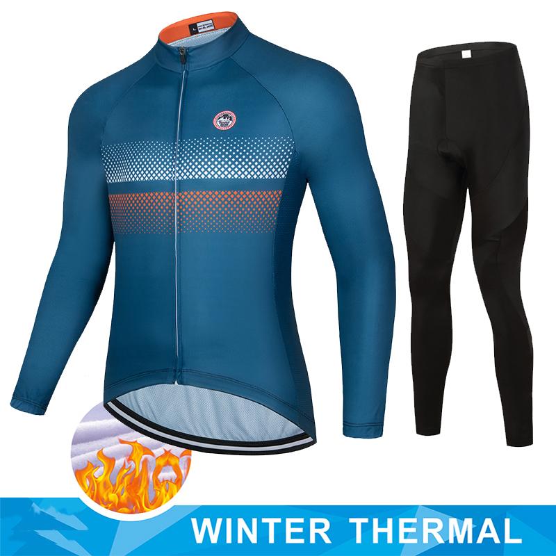 Team Men's Winter Thermal Fleece Cycling Long Sleeve MTB Bicycle Warm Riding Jersey Set Road Bicycle Riding Outdoor Clothing