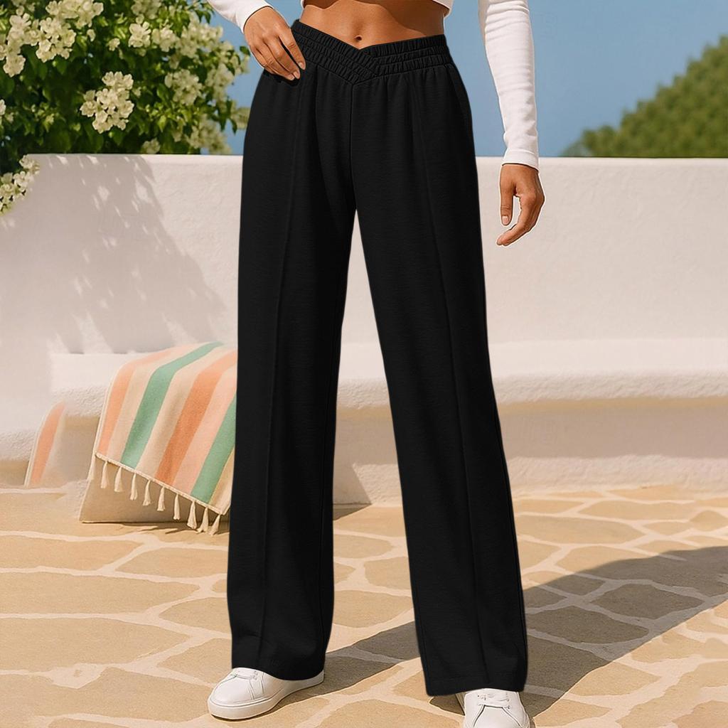 Women's Casual Cross Waist Wide Leg Sweatpants with Pockets