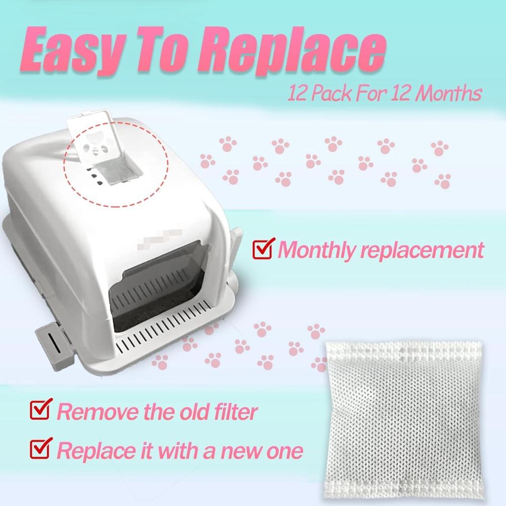 12PCS Universal Cat Litter Box Odor Eliminator, Natural Activated Charcoal Filters Replacement for Hooded Automatic Toilet