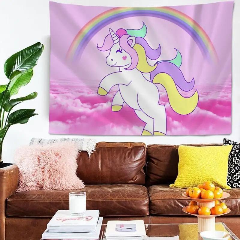 

Гобелен для гостиной в офисе Гобелен с изображением единорога в виде мультфильма Гобелен для украшения стен дома 100x75cm