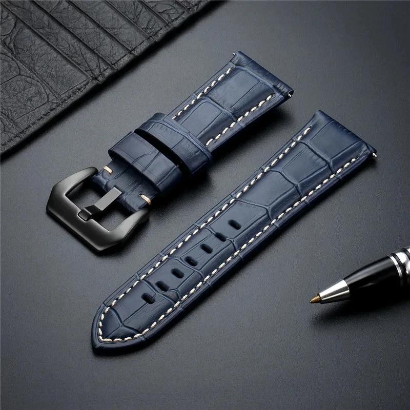 High Quality Genuine Leather Watch Strap 20mm 22mm 24mm 26mm Men Watchband Black Brown Blue Leather Watch Band