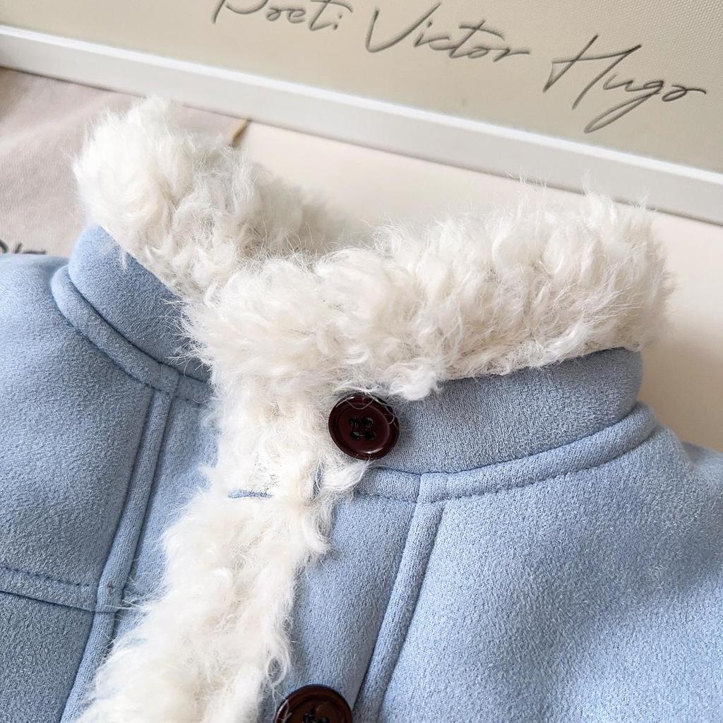 Mädchen Wintermantel im koreanischen Stil: Warmer Fleece-gefütterter Kunstpelz-Einteiler BWB022