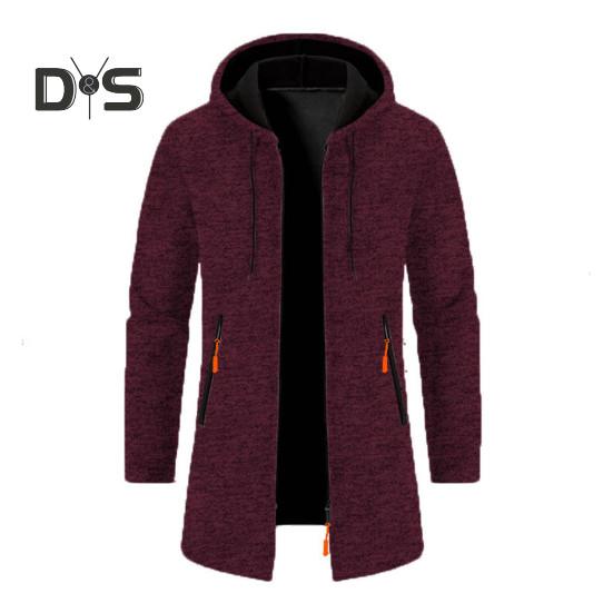 

Мужское пальто с капюшоном, длинными рукавами, однотонная куртка средней длины с карманами, застежкой-молнией, тонкая трикотажная верхняя одежда M вино красного