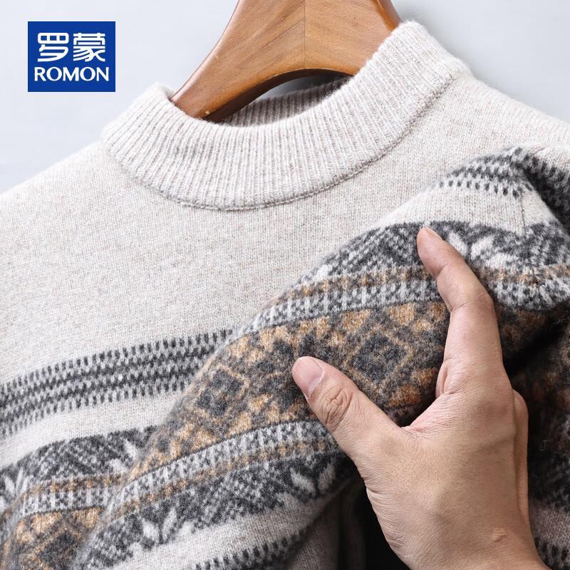 ROMON Men's Heavyweight 100% Wool Jacquard Knit Sweater