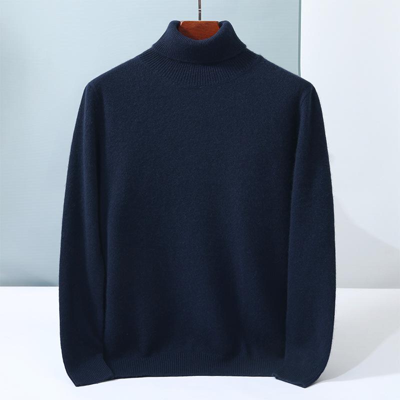 Cashmere shirt men's high lapel neck medium and thick knitted sweater warm youth solid color