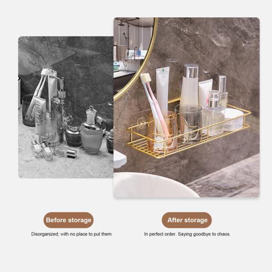 Adhesive Storage Rack Wall Mounted Large Capacity Rack with Hollow Drainage Anti-Rust Organizer for Bathroom Kitchen