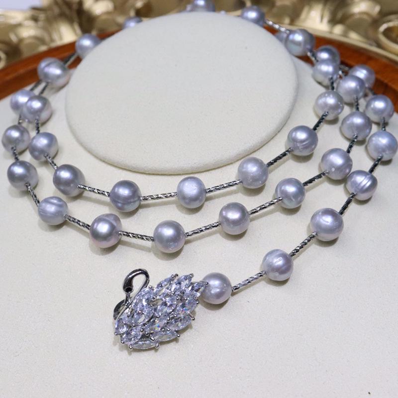 Gray Little Swan Freshwater Pearl Multi-wear Sweater Chain for Women 7-8mm