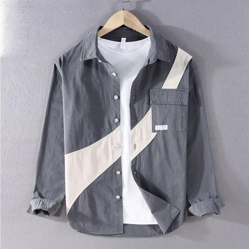 Men s Asymmetric Button Detail Roll Up Sleeve Camp Collar Shirt Casual Streetwear Top S серый