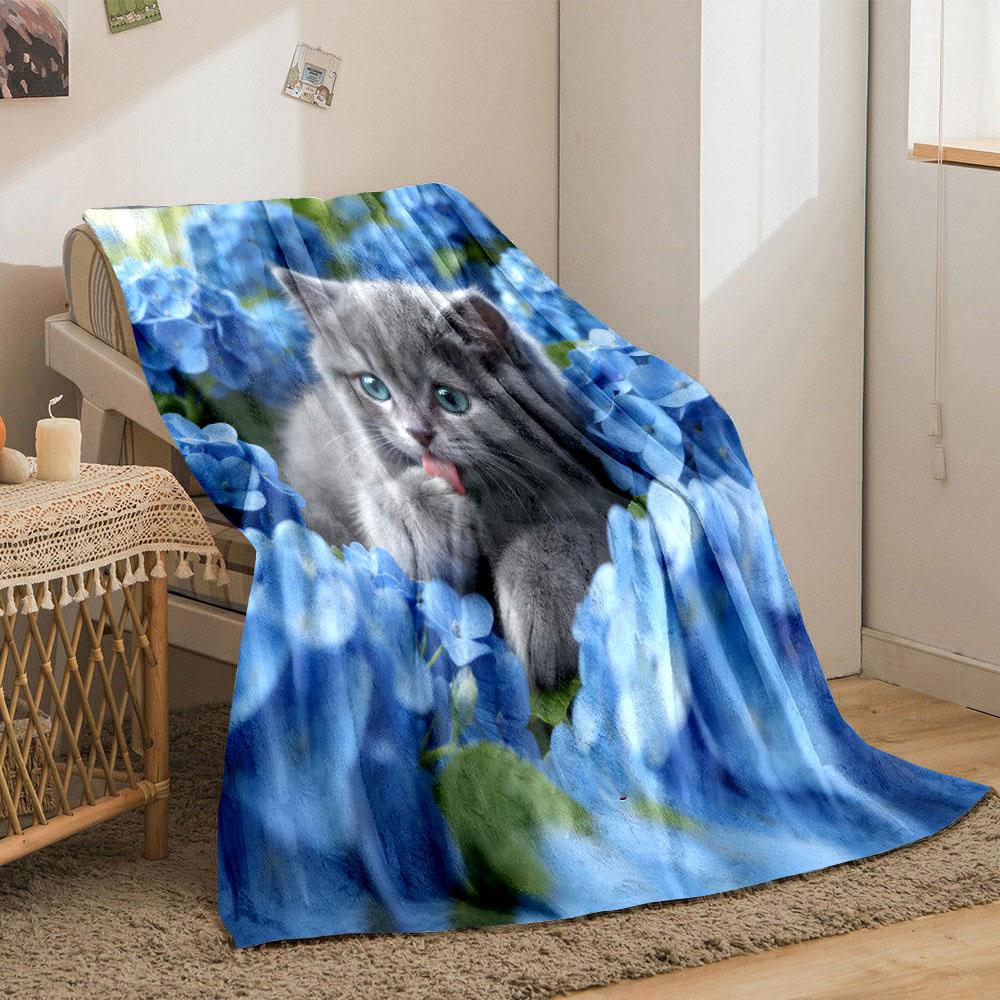 1 Stück Katzen von Blumen umgeben Aufdruck Decke Weich und Bequem Haus Reise Decke Erwachsene und Kind Warme Decke Sofa