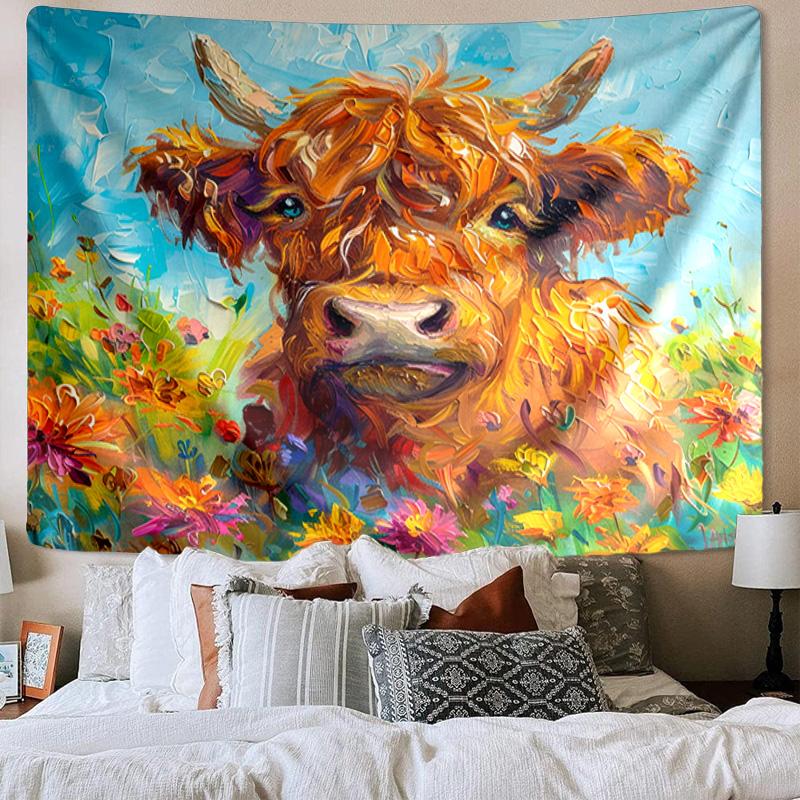 Cow In Flower Field Tapestry Room Decoration Wall Hanging for Living Room Bedroom, Dormitory, Birthday and Christmas Gifts