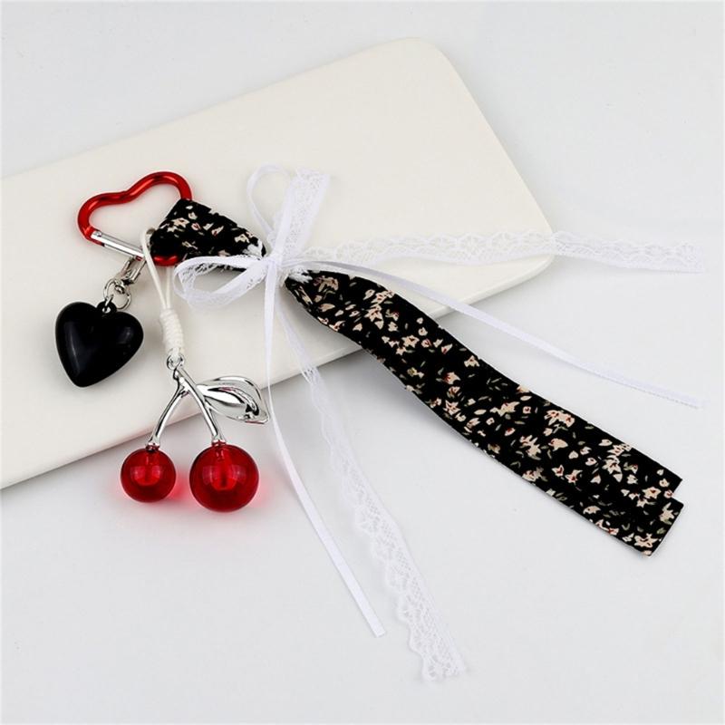Cute Heart Keychain,Bag Charms,Cherry Key Chain Accessories Decor for Purse Handbag Car Keychain For Women and Girls