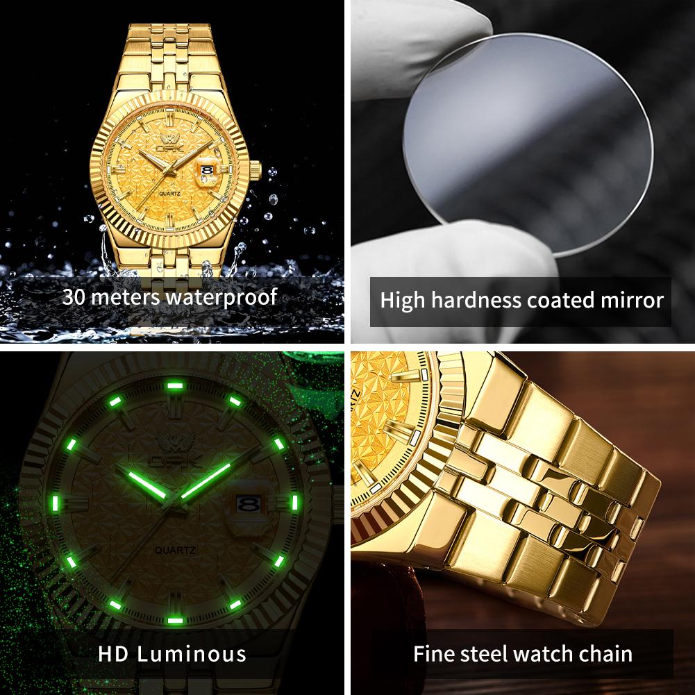 OPK 6073 Top Brand Men’s Quartz Wristwatch Stainless Steel Waterproof Auto Date Luxury Gold Watch for Man High Quality