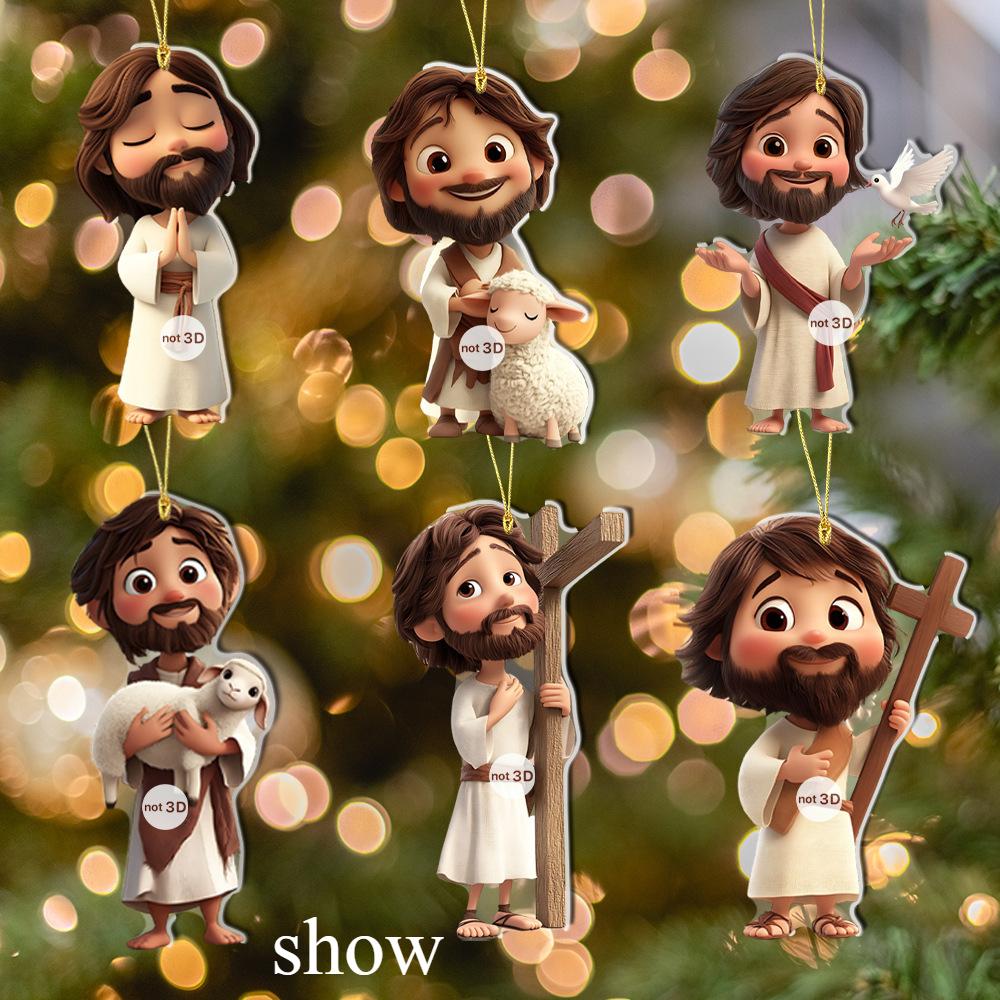 6-Piece Set, Christmas Gift Package Acrylic 2D Flat Backpack Car Pendant Pendant Christmas Tree Decoration Pendant Gift